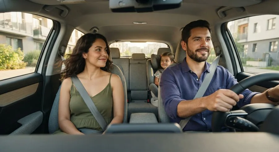 Familia disfrutando su auto eléctrico EV Flit